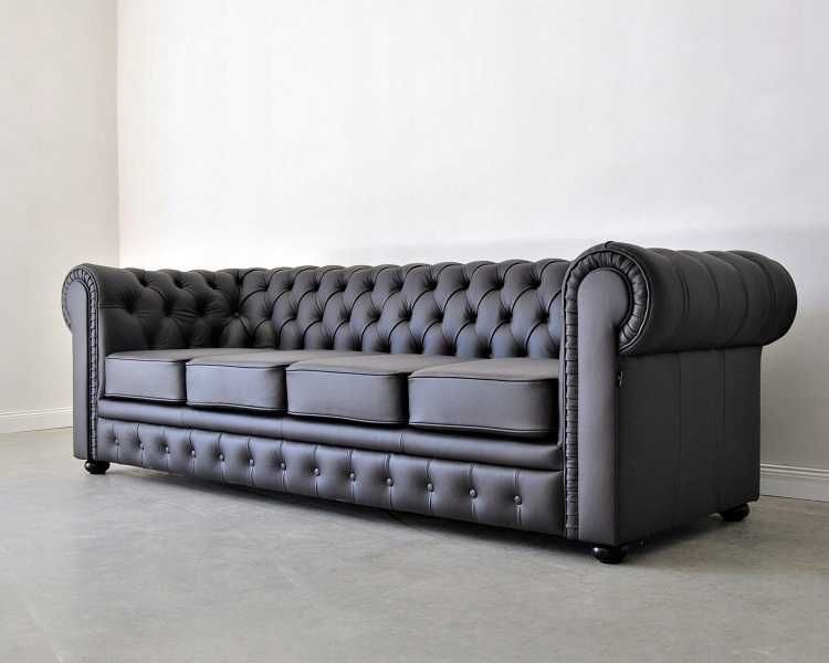 Pikowana Sofa Chesterfield Classic |4 osobowa| skóra naturalna | szara