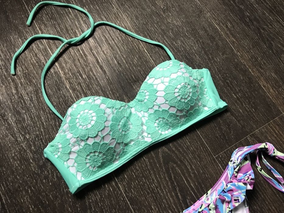 Купальник женский мята и белый ажур новинка s m р пуш ап push up