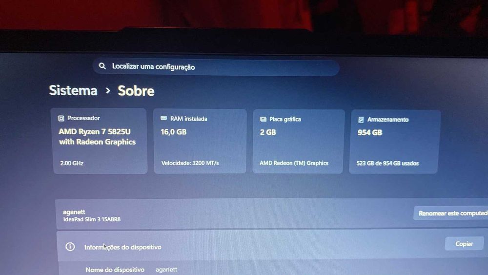 Portartil Lenovo Idealpad Slim 3 15ABR8, processsador Ryzen7, 1tb de ssd, 16gb de ram