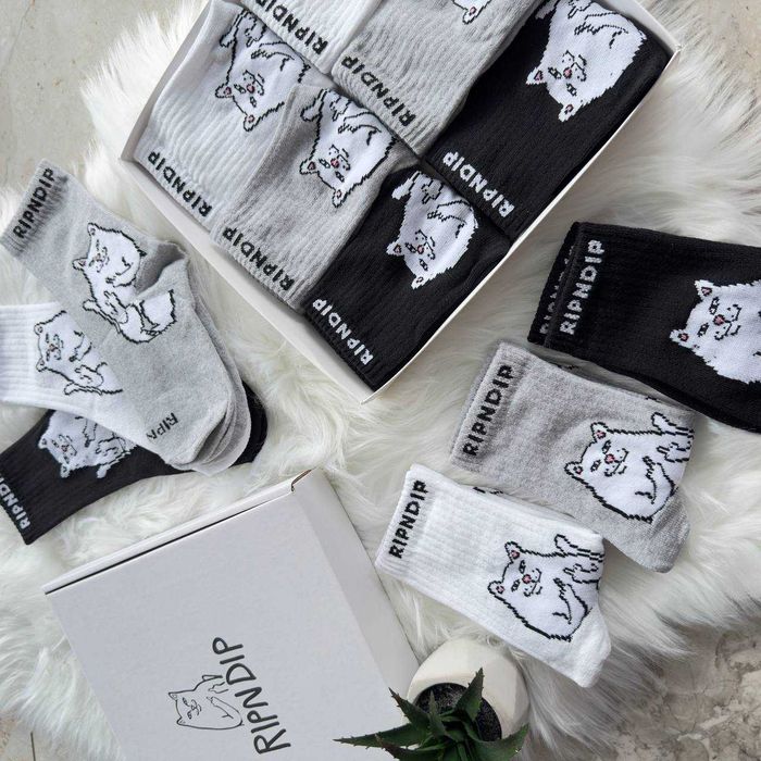 Високие Носки 12 ПАР RIPNDIP (36-45) Носки черные, белые, серые