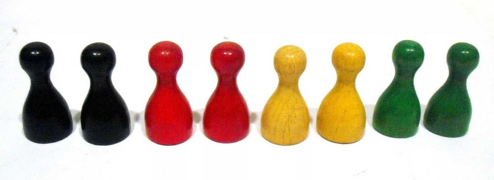 6 Pinos antigos em madeira para jogos e um dado - anos 50 -  MAJORA - RAROS