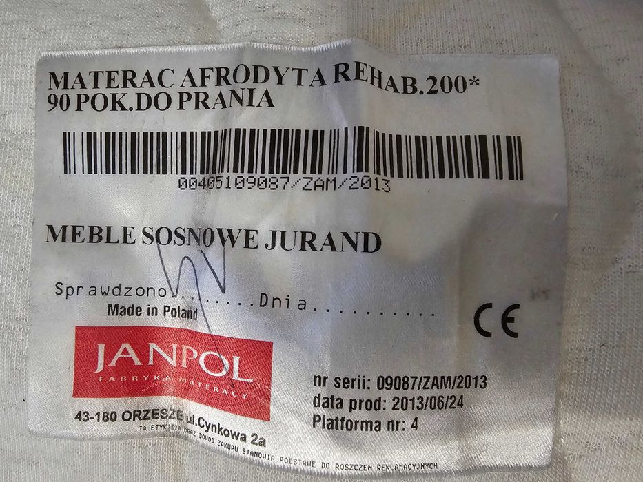 Materac jednoosobowy 200x90