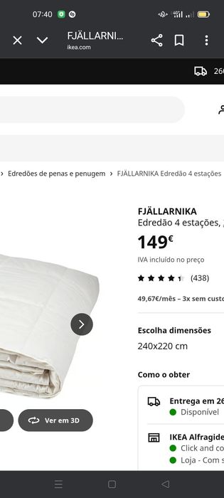 Edredão Fjallarnika 4Estacões 240x220cm, IKEA. NOVO