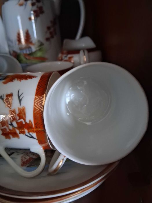 Meio serviço de café de porcelana japonesa antigo estilo Kutani