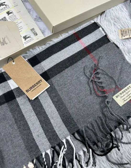 Шарф Burberry Grey Шарф барбери в клітинку сірий QR LOGO
