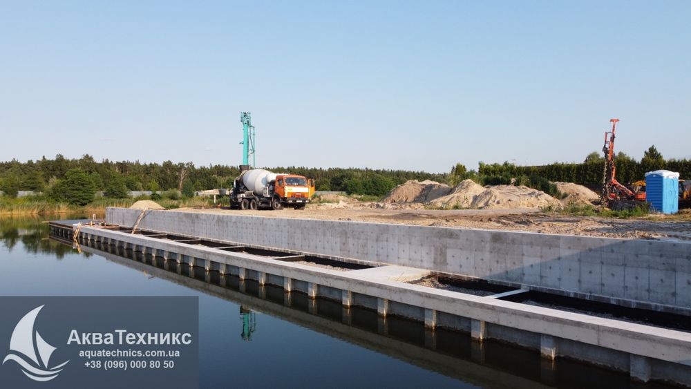 Берегоукрепление бетоном, бетонный шпунт, укрепление плитами и сваями