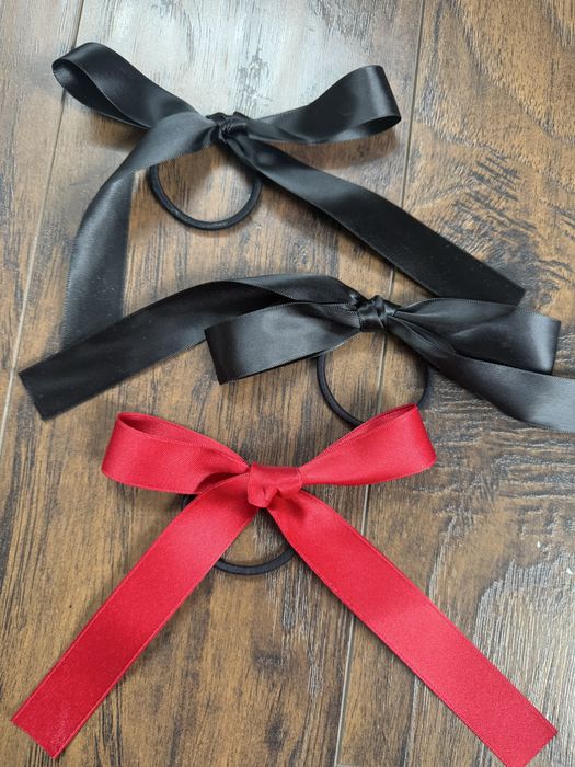 3 gumki do włosów kokardy kokardki czerwone czarne