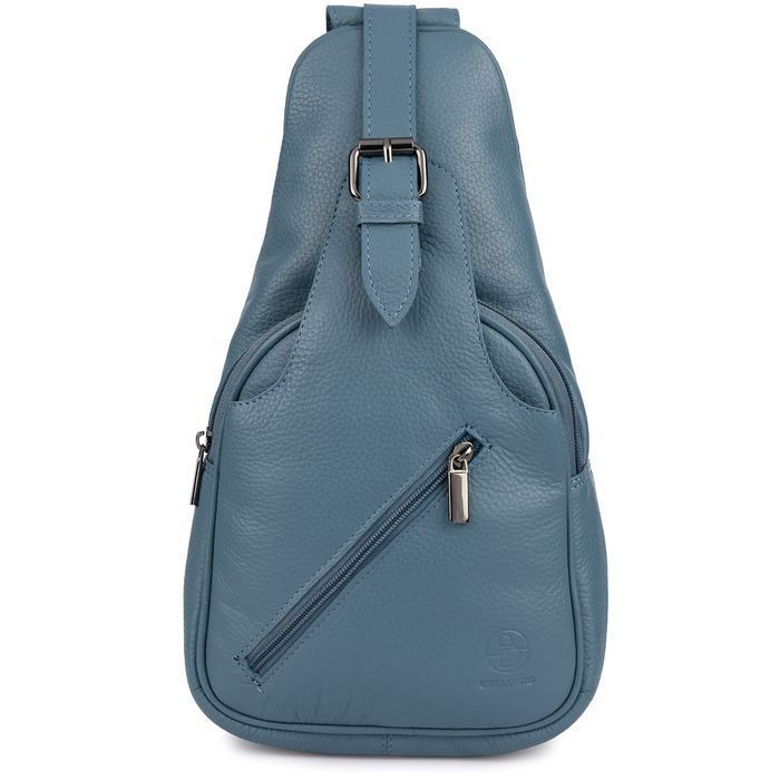 Plecak miejski crossbody damski skórzany szaroniebieski do pracy nowy