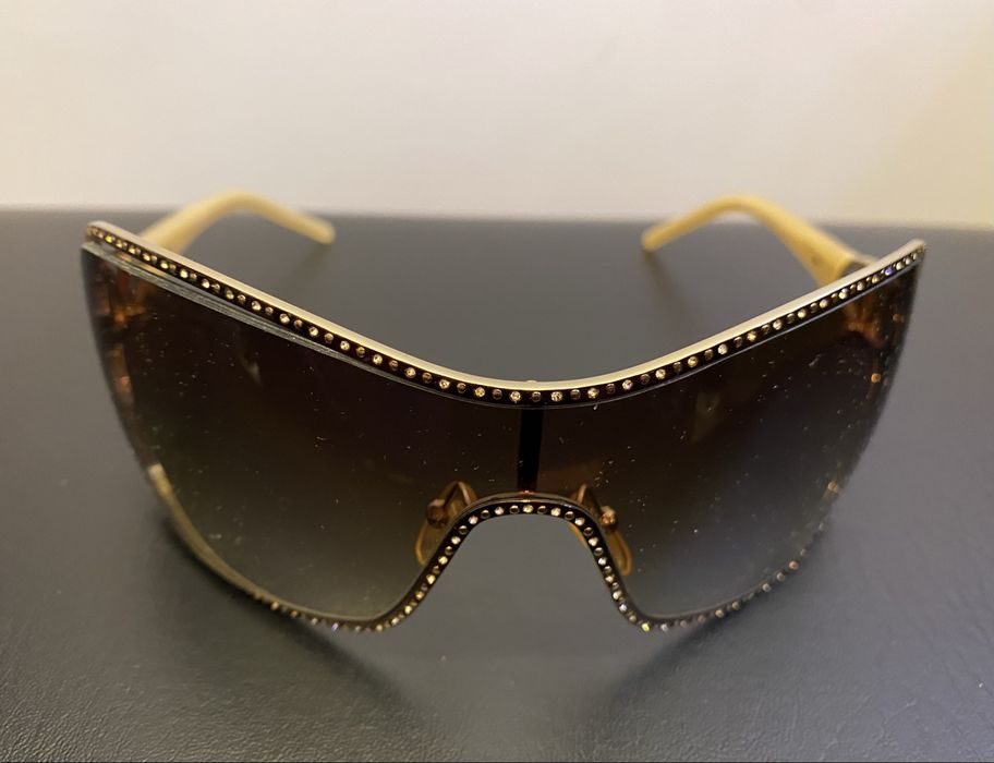 Okulary Valentino Vintage Y2K Shield z Kryształkami + Etui