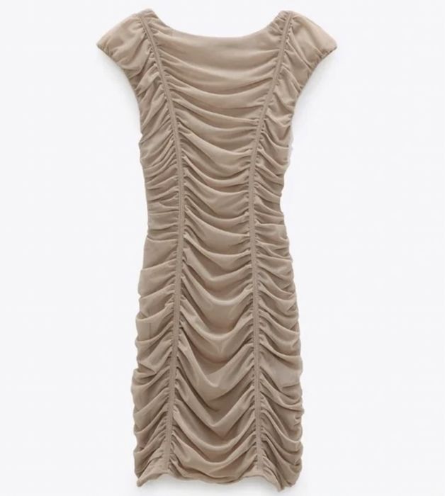 Платье zara 7385/325/942 бежевое р.s нарядное шифоновое