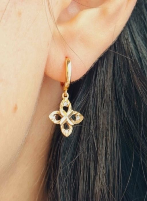 Серьги Клевер Конюшина с фианитами медзолото