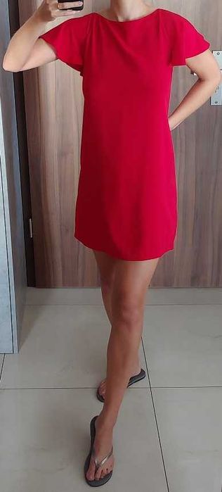 ZARA BASIC luźna sukienka ozdobne rękawki 34/XS