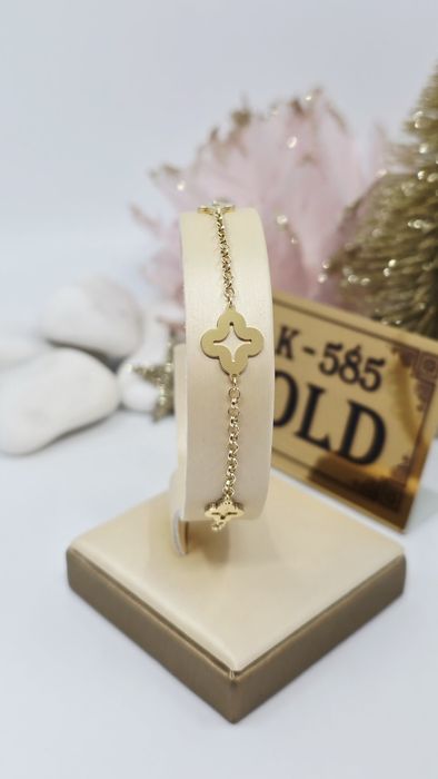 Złota bransoletka z koniczynką próba 585 14k