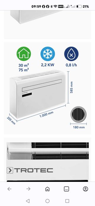 Airconditioner heatpump, no outside unit, wifi, no noise, new