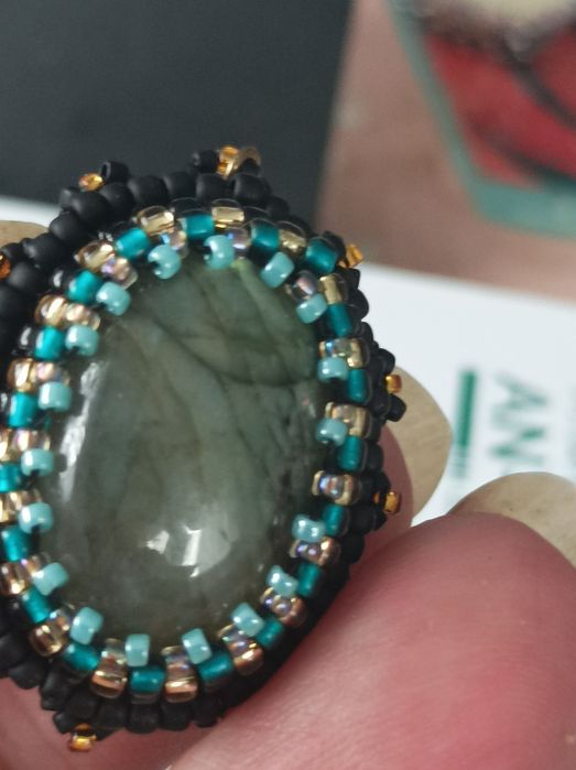 Kolczyki labradoryt czarne beading