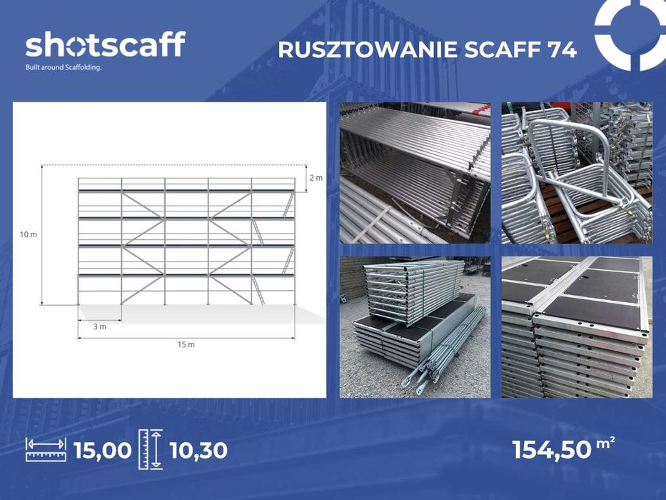 Aluminiowe  nowe rusztowanie lekkie typ Plettac 10,30x15= 155m2 KOMPLETNE na ścianę fasadową