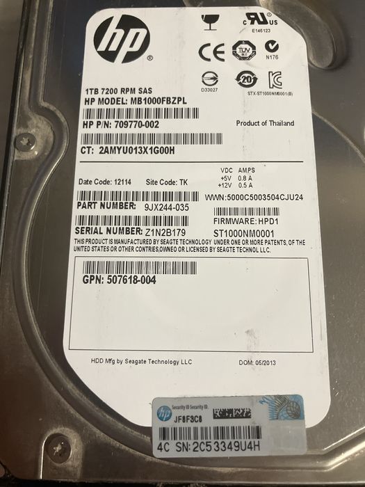 HP ОРИГІНАЛ HDD 1TB 3,5 серверний 7200 RPM