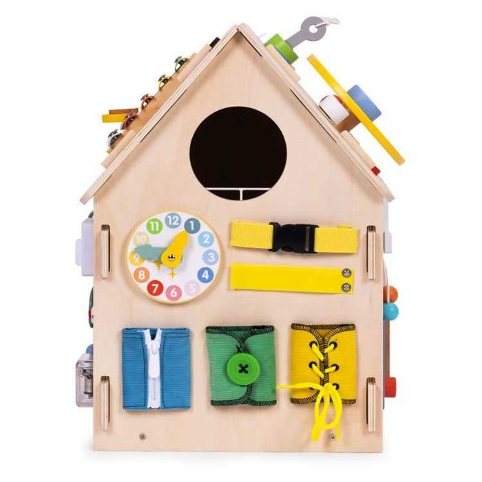 Drewniany domek manipulacyjny dla dzieci panel edukacyjny XXL 30 ele