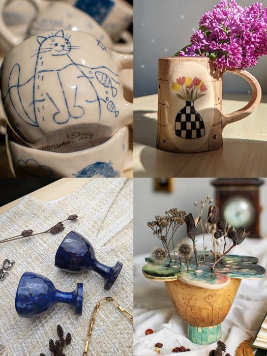 Чашка ручной работы керамика авторская в цветочек  на подарок