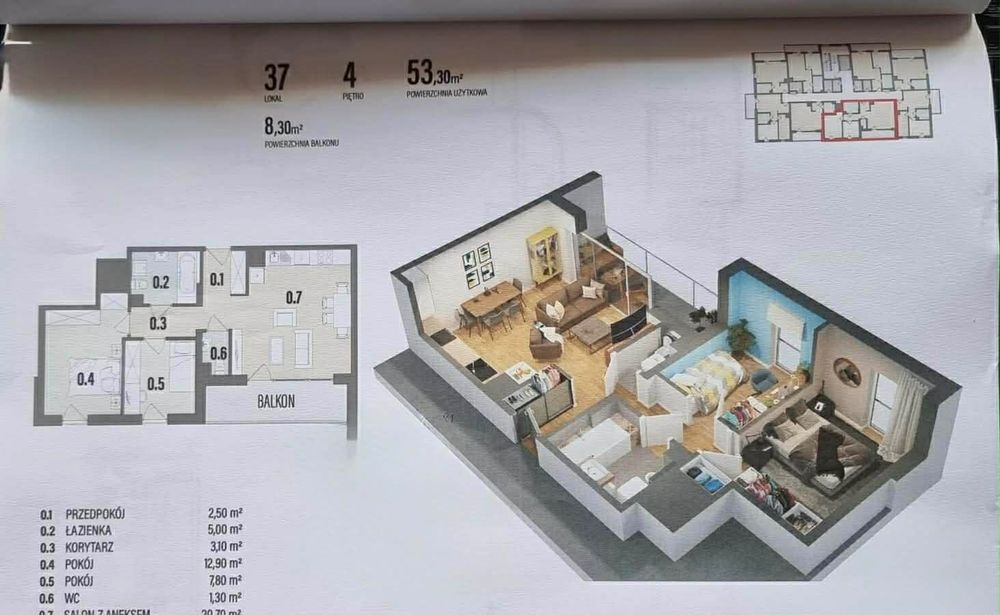 Mieszkanie, stan deweloperski 53m2