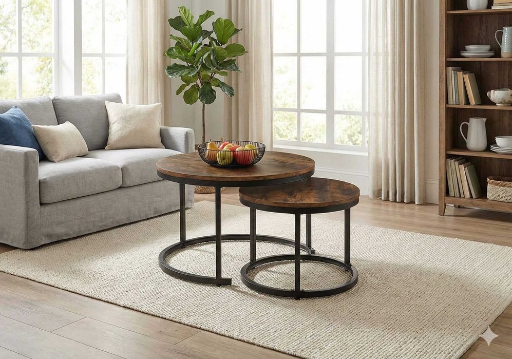 NOWY Stolik Kawowy Okrągły Dąb Ława Rozkładana Do Salonu