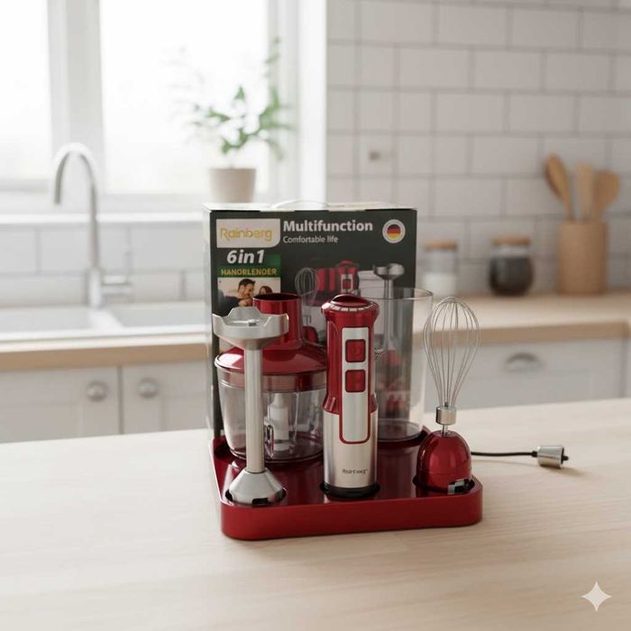 Погружной блендер с подставкой RB-2293 R 1200Вт 6-в-1 измельчитель