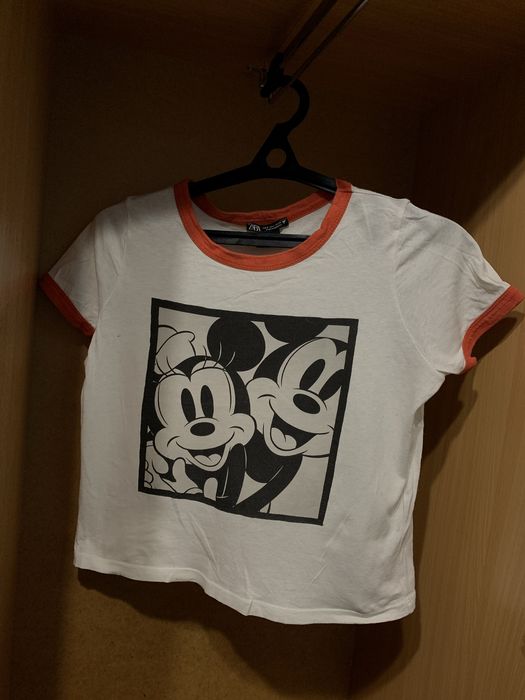 Кроп-футболка Zara Disney Mickey Mouse / Біла футболка Zara / S