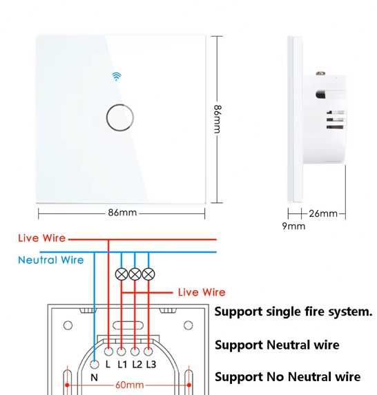 Włącznik do światła - dotykowy - WiFi - aplikacja TUYA - pojedynczy