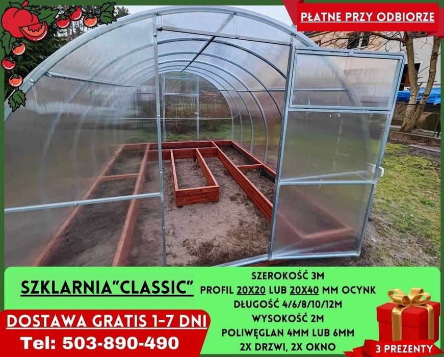 Szklarnia Ogrodowa 3x4m poliwęglan 4/6 mm Sprzedam Gratisy Łomża