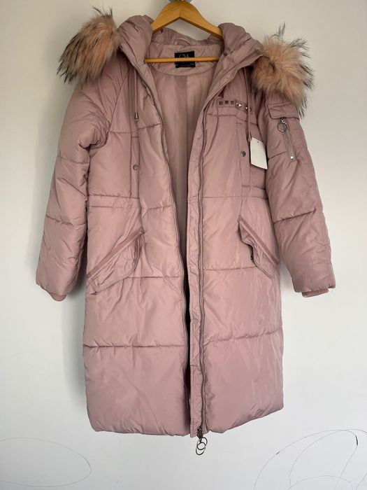 Kurtka zimowa z futerkiem, długa płaszcz, damska