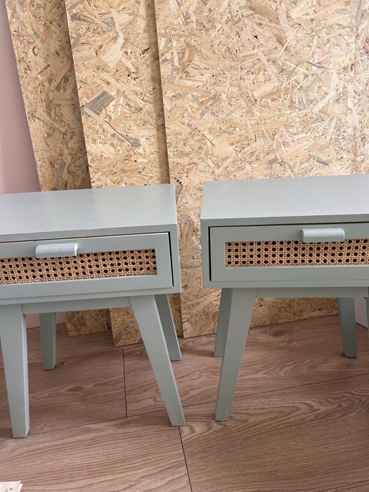 Komplet 2 szafek nocnych SKLUM drewno/rattan (boho) - cena za zestaw