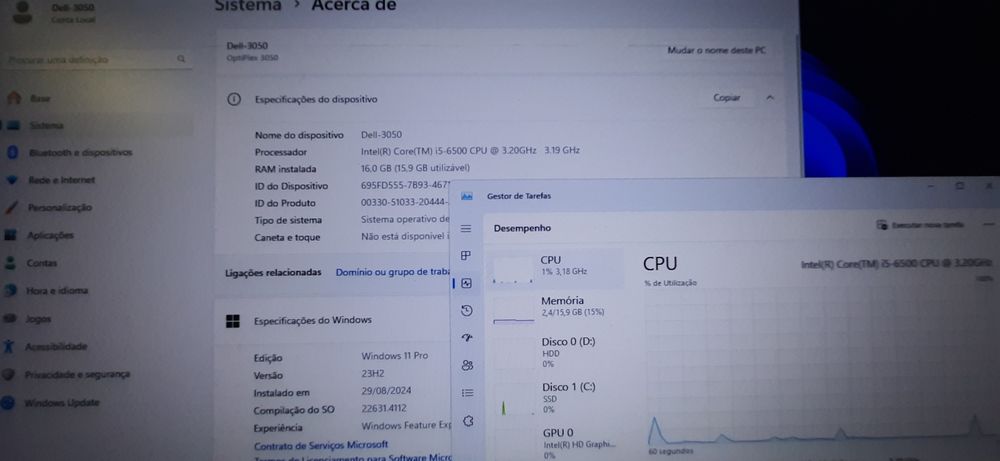 Pç/Torre DELL 3050 6ªG|i5.6500-3.2G|16G|HDMI|NVMe256+HD500|Wifi+BT|W11