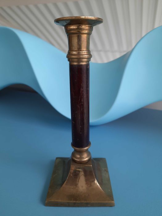 świecznik drewno+mosiądz