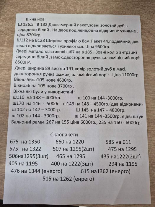 Вікна та двері нові,а також б,/у