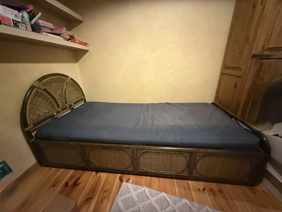 Łóżko rattanowe 90x200 piękne wezgłowie materac Ikea