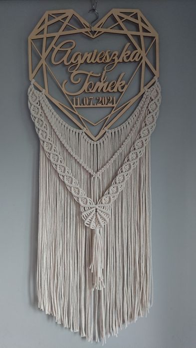 Makrama serce spersonalizowane imie data ślubu