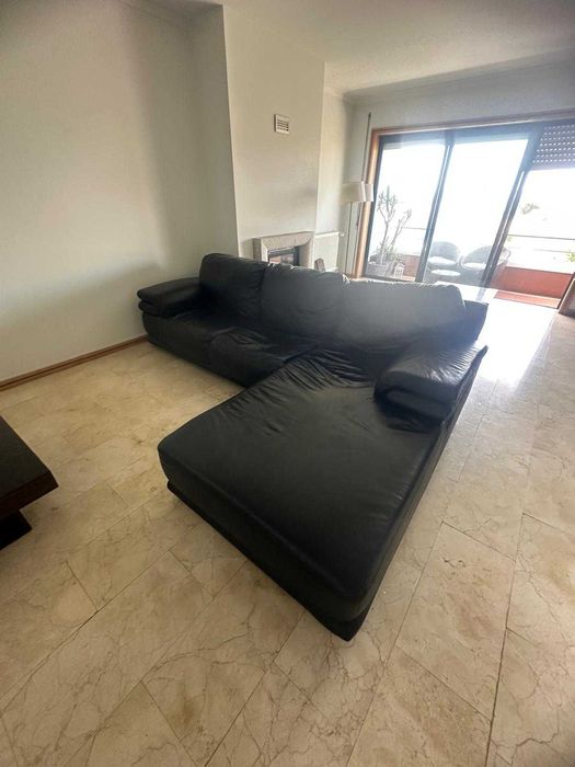 Sofá em pele preto Chaise Long