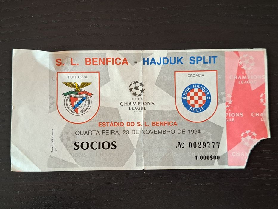 Bilhete Benfica / Hajduk Split 1994