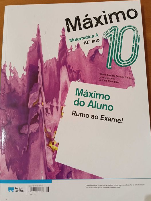 Livro de matemática Máximo 10 do 10. ano-2 volumes e caderno de fichas encadernados portes incluídos