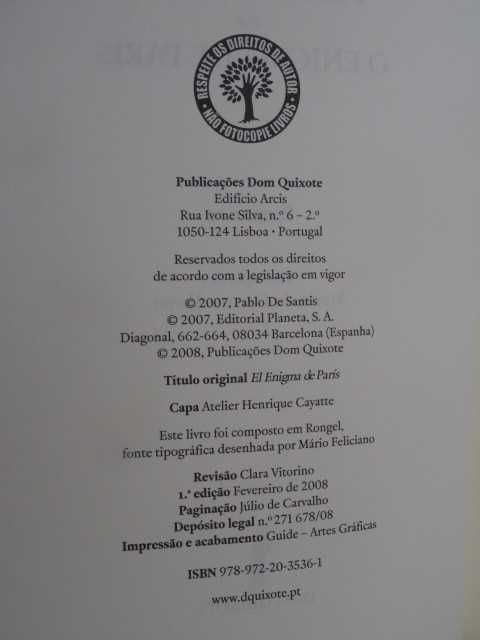 O Enigma de Paris de Pablo de Santis - 1ª Edição