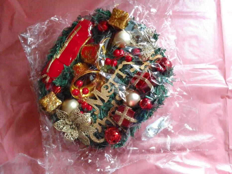 Wieniec Bożonarodzeniowy LED Merry Christmas Świąteczny Stroik 30-35cm
