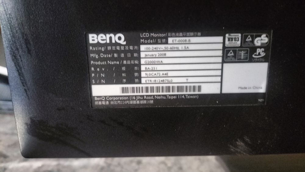 Монітор 20" benq g2000wa (et-0008-b)