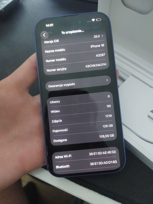 Poekspozycyjny Iphone 16 128gb ultramaryna kondycja baterii 100%