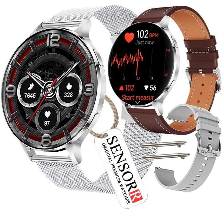 Smartwatch Męski Zegarek Rozmowy Pulsometr Sen Kroki 3 Paski Cienki