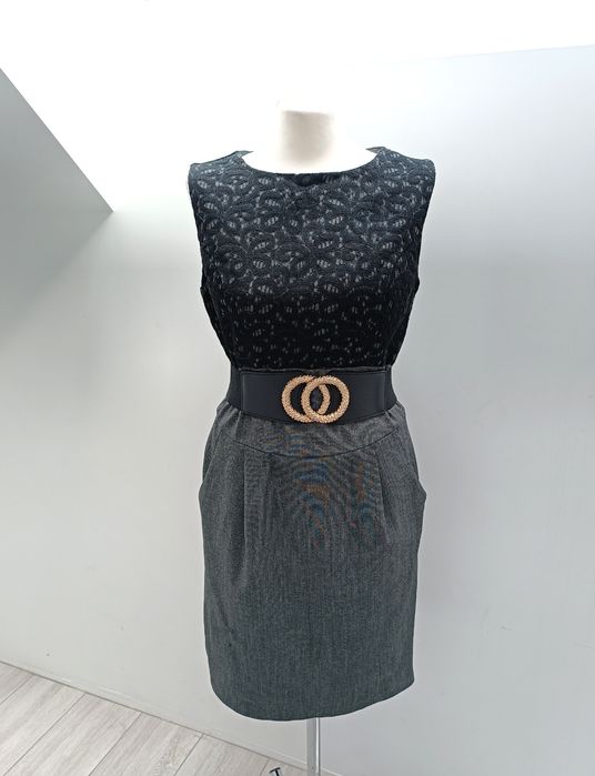 Wizytowa elegancka sukienka S 36 szara ołówkowa do pracy