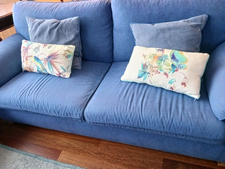 2 sofás de sala de cor azul.