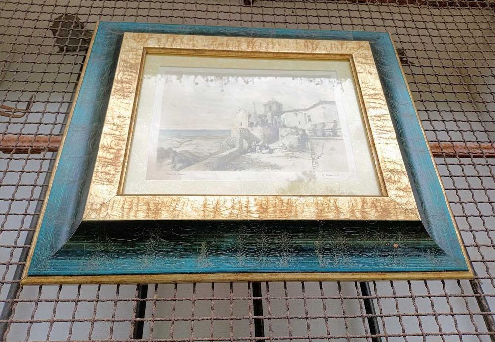 Quadro com gravura emoldurada do Convento da Pena em Sintra Portugal