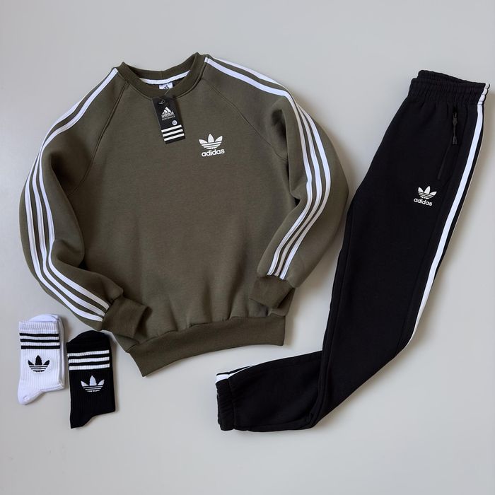 Унісекс зимовий костюм світшот хакі чорні штани мужской женский Adidas