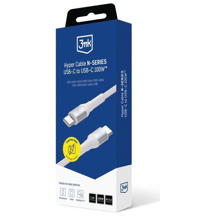 Kabel 3MK Hyper Cable N-series Usb-c do Usb-c 1m 20V/5A 100W biały