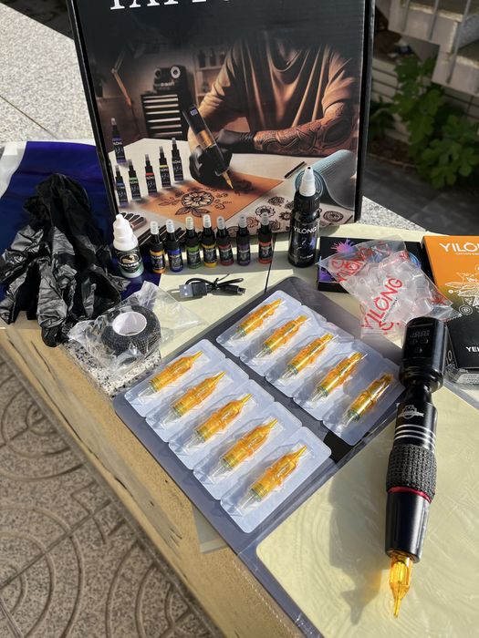 Kit Tatuagem Tattoo Pen Completo, C/ Pele Treino/Tintas/Agulhas/ Etc